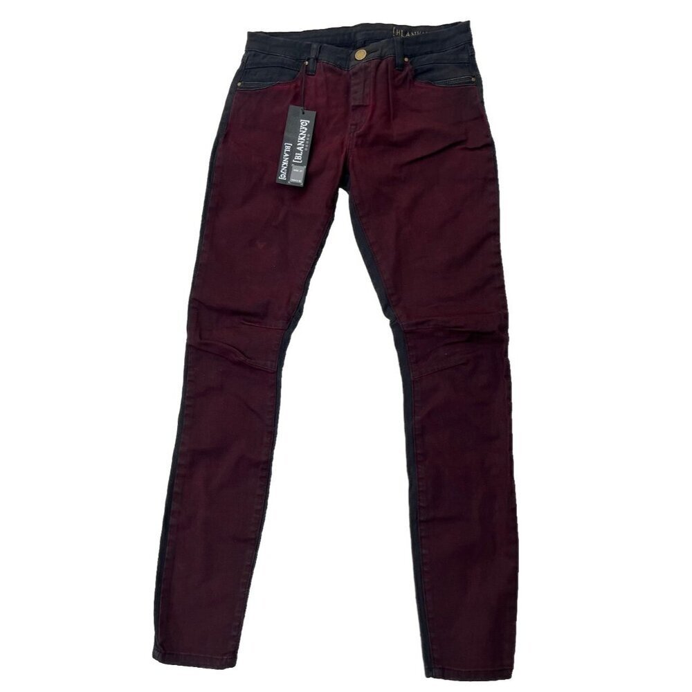 Blank NYC Women's Black Color Block Burgundy Denim Skinny Jeans Size 27 - Picture 2 of 12